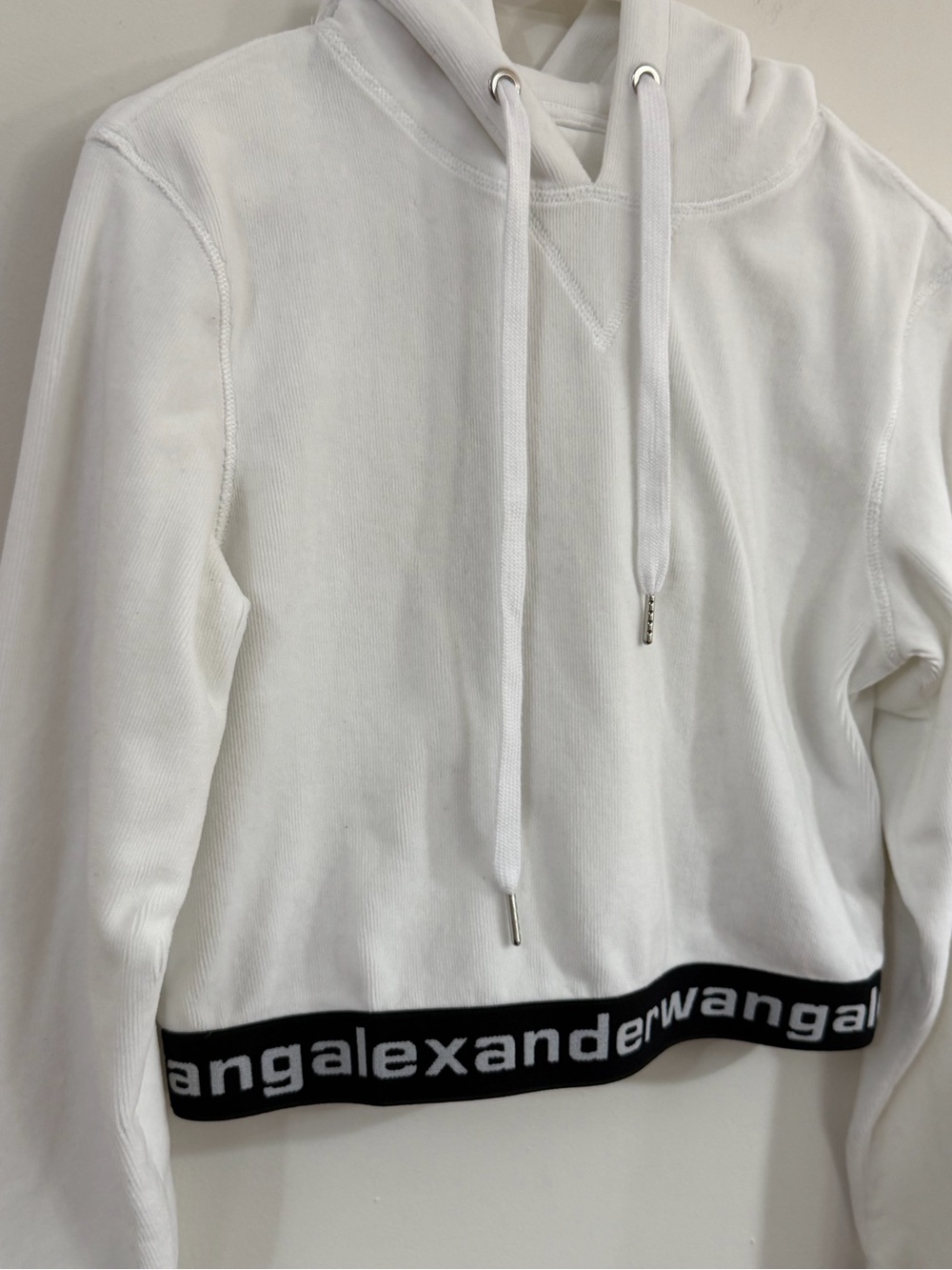 Alexander Wang Women’s Medium Cropped Logo Hoodie White Terry Cloth Athleisure - Picture 4 of 13